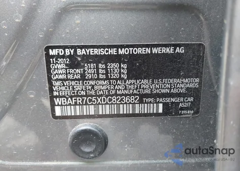 2013 BMW 535I z USA, uszkodzony, nr VIN WBAFR7C5XDC823682